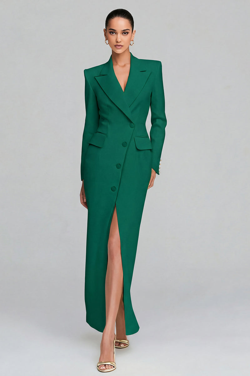 Laden Sie das Bild in den Galerie-Viewer, Elfenbein Revers Scheide Langarm Blazer Kleid mit Schlitz