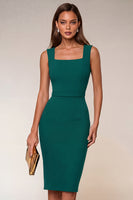 Laden Sie das Bild in den Galerie-Viewer, Marineblauer quadratischer Kragen-Bodycon-Midi-Arbeitskleid