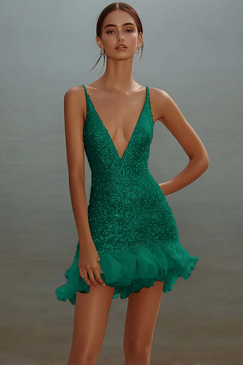 Laden Sie das Bild in den Galerie-Viewer, Weißes Figurbetontes Spaghettiträger Kurzes Standesamtkleid mit Pailletten