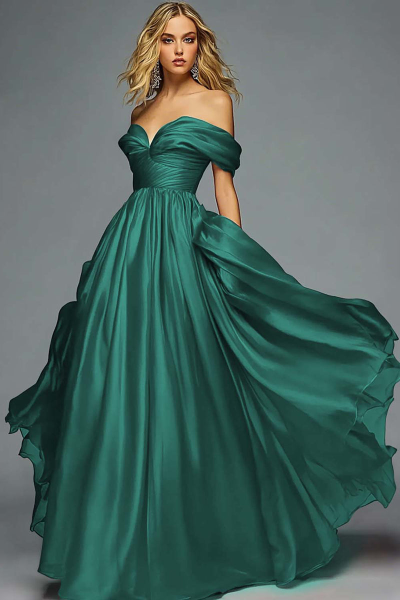 Laden Sie das Bild in den Galerie-Viewer, Rotes Schulterfreies A-Linie Plissee Ballkleid