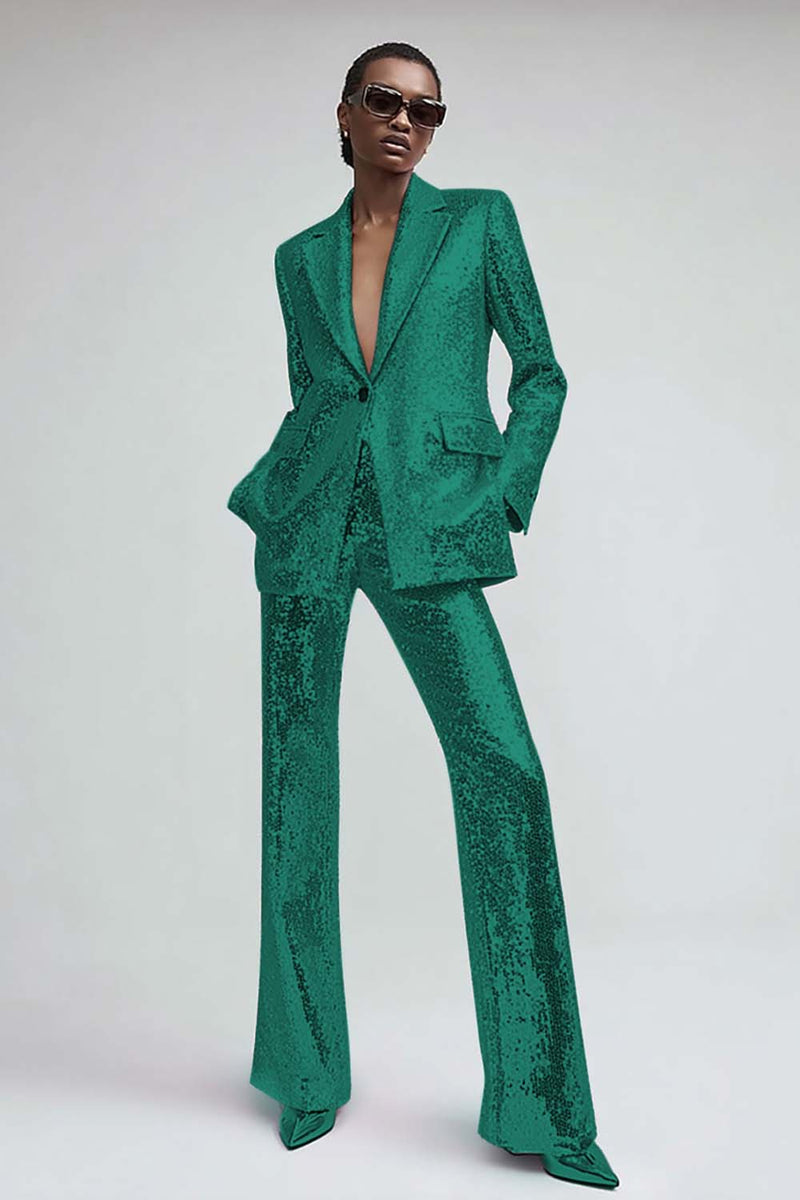 Laden Sie das Bild in den Galerie-Viewer, Glitzernde Rosa 2-teilige Damen Ballanzüge mit Taschen