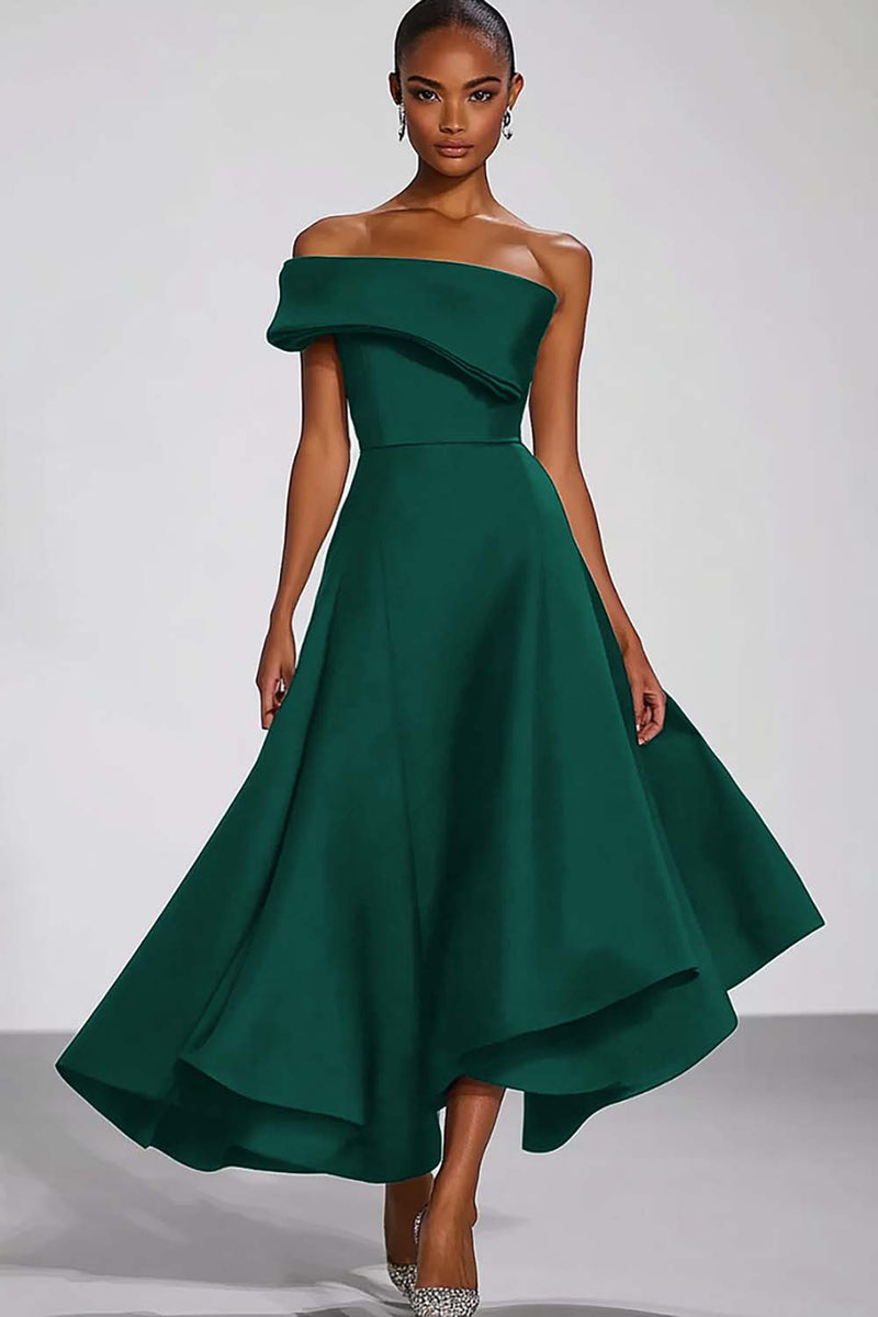 Laden Sie das Bild in den Galerie-Viewer, Eine Schulter Marineblaues Partykleid aus Satin