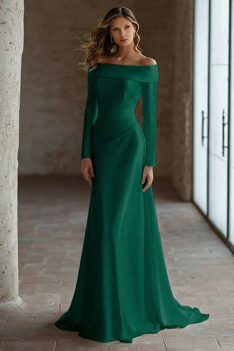 Laden Sie das Bild in den Galerie-Viewer, Elfenbein Schulterfreies Langärmeliges Brautkleid