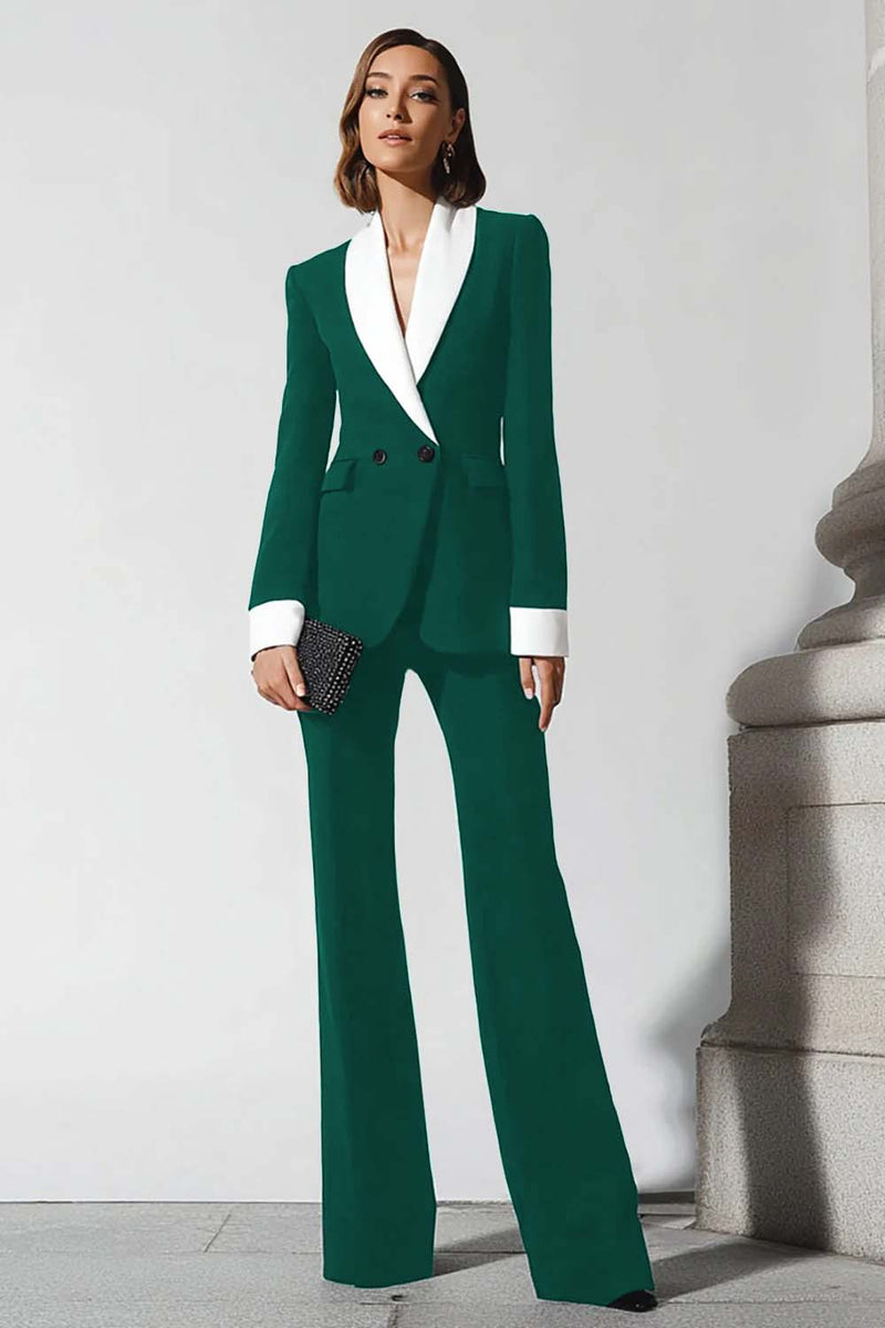 Laden Sie das Bild in den Galerie-Viewer, 2-teilige Business-Anzüge mit schwarzem Schal mit Schlagbein und Revers