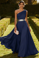 Laden Sie das Bild in den Galerie-Viewer, Eine Schulter Olive A-Linie Chiffon Maxi-Kleid