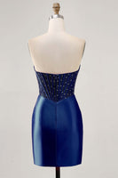 Laden Sie das Bild in den Galerie-Viewer, Glitzerndes Fuchsia Korsett Enges Kurzes Abiballkleid aus Satin