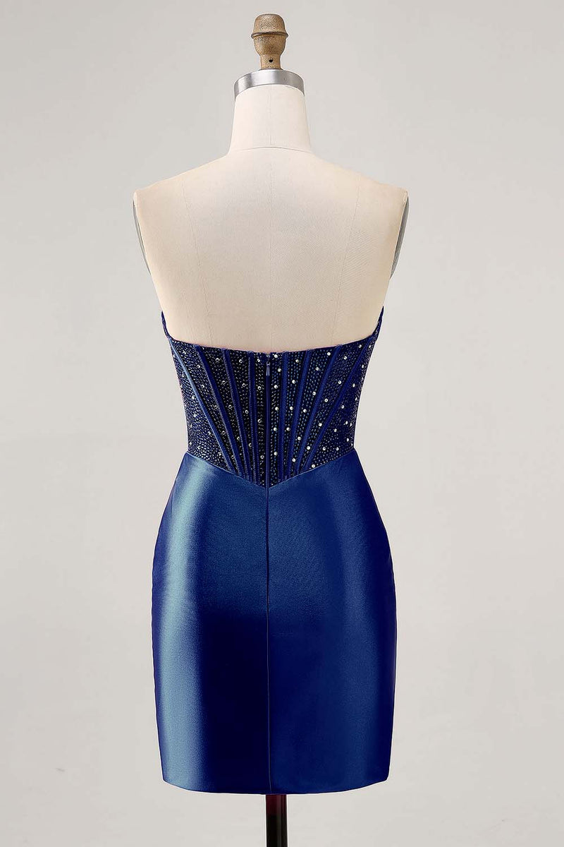 Laden Sie das Bild in den Galerie-Viewer, Glitzerndes Fuchsia Korsett Enges Kurzes Abiballkleid aus Satin