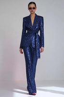 Laden Sie das Bild in den Galerie-Viewer, Glitzernde Rote 2-teilige Damen Ballanzüge mit Schärpe