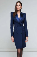 Laden Sie das Bild in den Galerie-Viewer, Schwarzes Midi Arbeitskleid aus Satin mit Spitzrevers