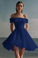 Laden Sie das Bild in den Galerie-Viewer, A-Linie Schulterfreies Chiffon Weißes Standesamtkleid