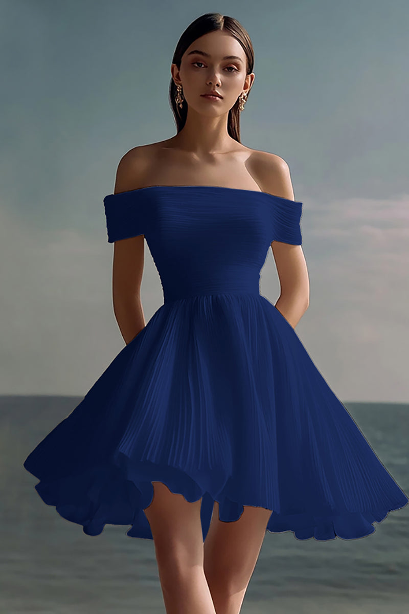 Laden Sie das Bild in den Galerie-Viewer, A-Linie Schulterfreies Chiffon Weißes Standesamtkleid