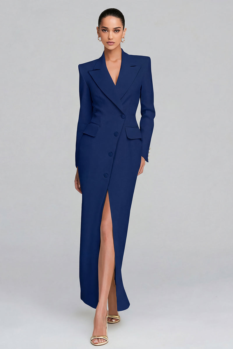 Laden Sie das Bild in den Galerie-Viewer, Elfenbein Revers Scheide Langarm Blazer Kleid mit Schlitz