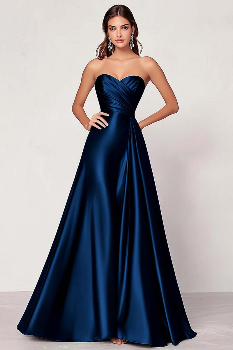 Laden Sie das Bild in den Galerie-Viewer, Dunkelgrünes A-Linie Satin Herzausschnitt Langes Ballkleid