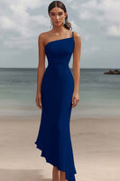 Laden Sie das Bild in den Galerie-Viewer, Meerjungfrau Weißes Langes Standesamtkleid mit einer Schulter und Rüschen