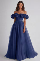 Laden Sie das Bild in den Galerie-Viewer, Dusty Sage Schulterfreies Rüschen A Linie Abendkleid