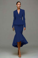 Laden Sie das Bild in den Galerie-Viewer, Meerjungfrau Elfenbein Peak Revers Midi Arbeitskleid