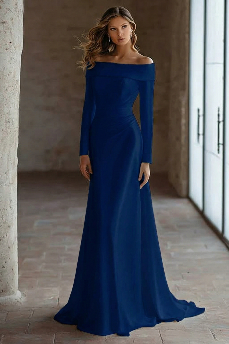 Laden Sie das Bild in den Galerie-Viewer, Elfenbein Schulterfreies Langärmeliges Brautkleid