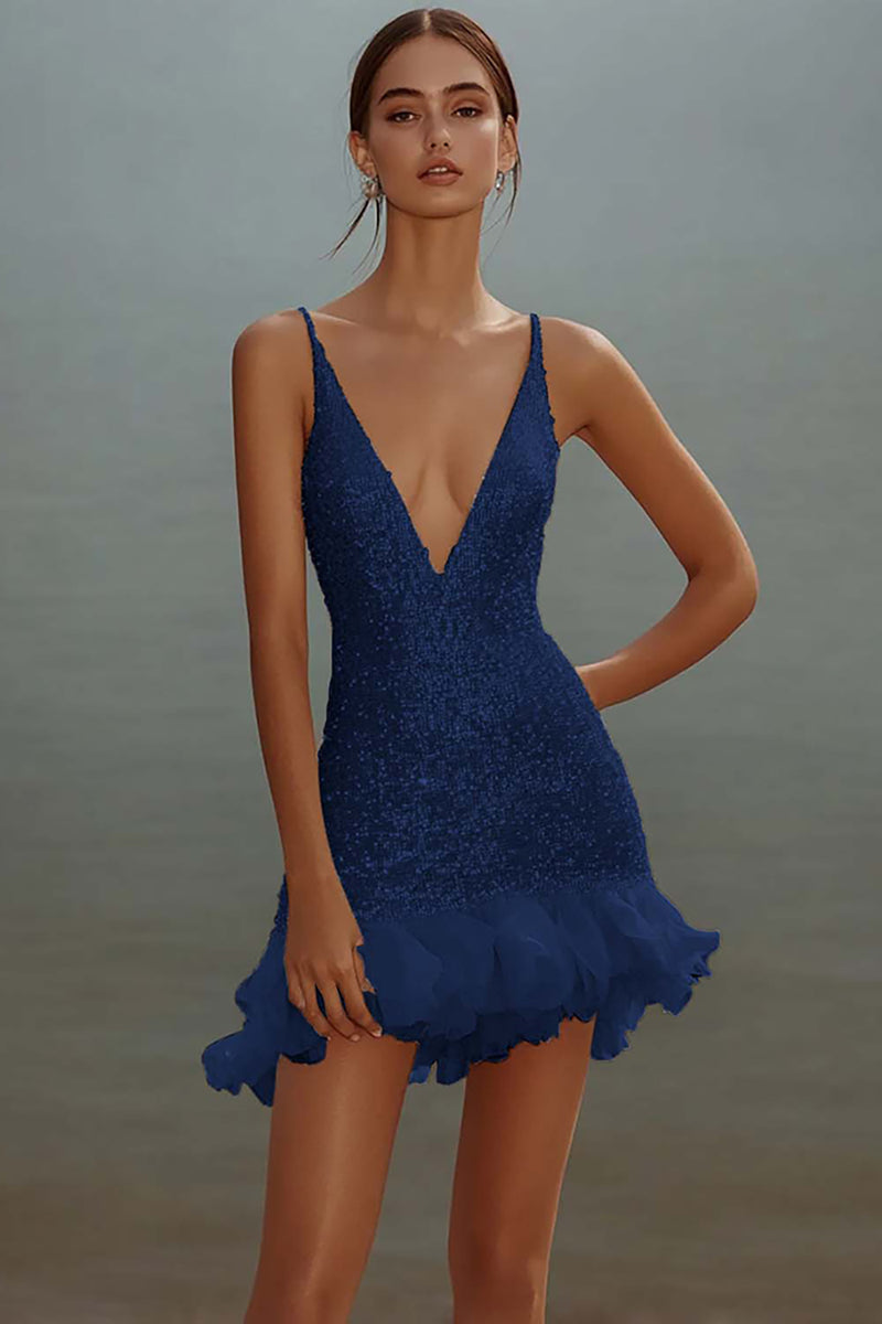 Laden Sie das Bild in den Galerie-Viewer, Weißes Figurbetontes Spaghettiträger Kurzes Standesamtkleid mit Pailletten