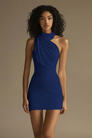 Laden Sie das Bild in den Galerie-Viewer, Weißes Kurzes Standesamtkleid mit Rüschen mit Neckholder