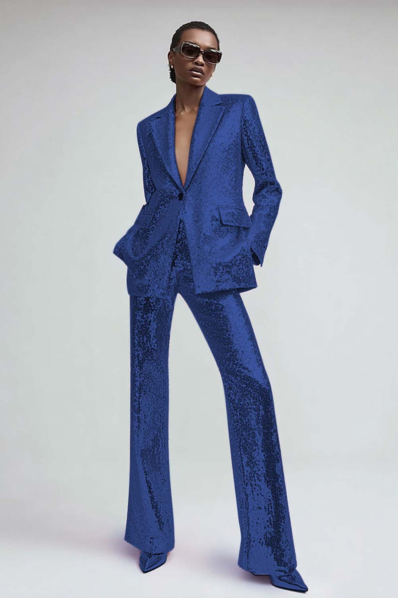 Laden Sie das Bild in den Galerie-Viewer, Glitzernde Rosa 2-teilige Damen Ballanzüge mit Taschen