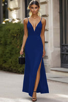 Laden Sie das Bild in den Galerie-Viewer, Schwarzes Langes Ballkleid mit Spaghettiträgern und Schlitz