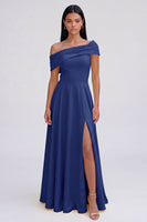 Laden Sie das Bild in den Galerie-Viewer, Gelbes A-Linie Maxikleid mit Einschultern und Schlitz