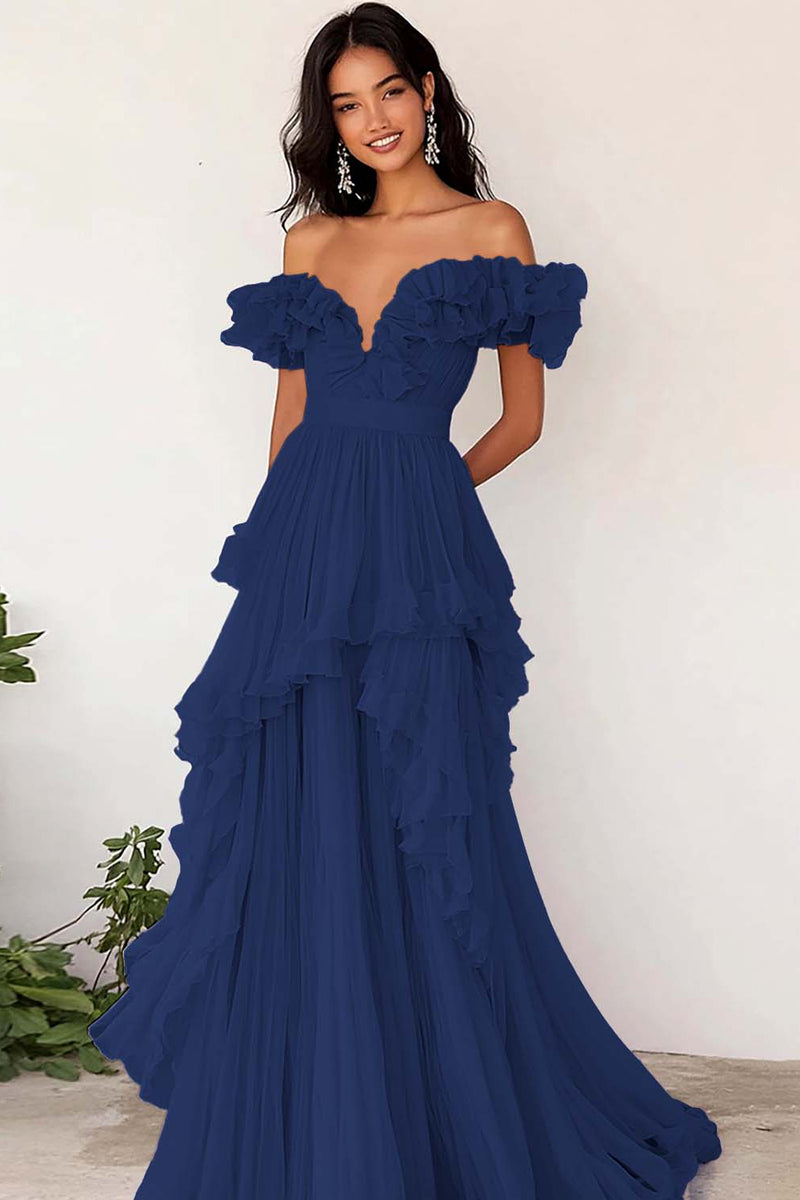 Laden Sie das Bild in den Galerie-Viewer, Flieder Schulterfreies Gekräuseltes Ballkleid in A-Linie