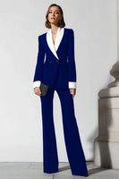 Laden Sie das Bild in den Galerie-Viewer, 2-teilige Business-Anzüge mit schwarzem Schal mit Schlagbein und Revers