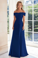 Laden Sie das Bild in den Galerie-Viewer, Elegantes Schulterfreies Chiffon Etui Langes Brautmutterkleid mit Spitzenapplikationen