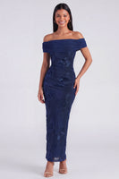 Laden Sie das Bild in den Galerie-Viewer, Off-the-shoulder gelbes, bodycon-appliquiertes Maxi-Blumenkleid mit Schlitz