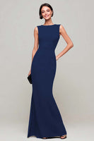 Laden Sie das Bild in den Galerie-Viewer, Schwarzes Langes Etui Ballkleid mit Schlüsselloch und Bateau-Ausschnitt