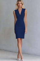 Laden Sie das Bild in den Galerie-Viewer, Elfenbein Figurbetontes Kurzes Arbeitskleid aus Satin mit V-Ausschnitt