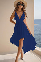 Laden Sie das Bild in den Galerie-Viewer, Ein Chiffon Standesamtkleid mit V-Ausschnitt und Rüschen