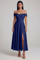 Laden Sie das Bild in den Galerie-Viewer, A-Linien-Off-the-shoulder gelbes Korsett-Maxikleid mit Schlitz