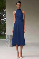 Laden Sie das Bild in den Galerie-Viewer, Rosa A-Linie Neckholder Teelänge Satin Partykleid