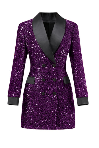 Glitzernder burgunderroter Bodycon Maxi Damenblazer