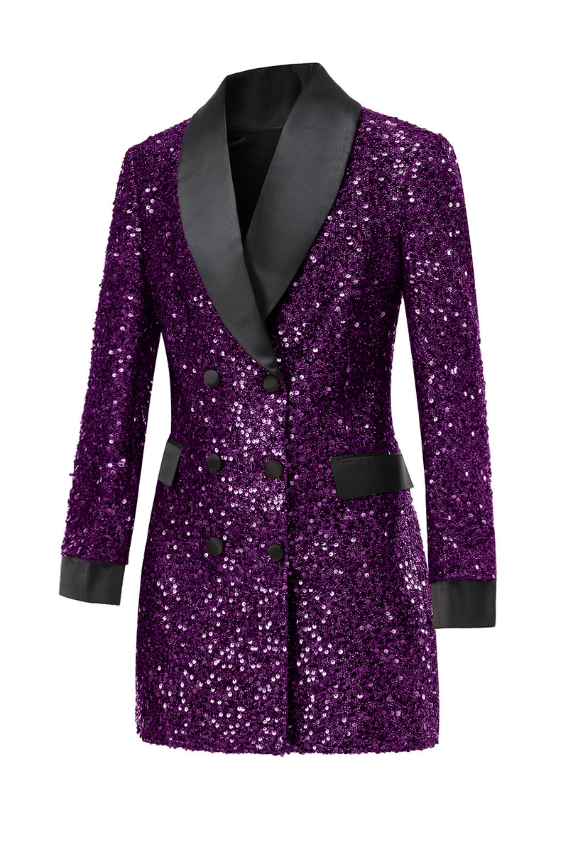 Laden Sie das Bild in den Galerie-Viewer, Glitzernder burgunderroter Bodycon Maxi Damenblazer