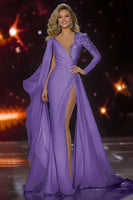 Laden Sie das Bild in den Galerie-Viewer, Weißes Meerjungfrauen Langarm Ballkleid mit Schärpe