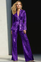 Laden Sie das Bild in den Galerie-Viewer, Glitzernde Silberne 2-teilige Pailletten mit gekerbtem Revers Frauen Ballanzüge