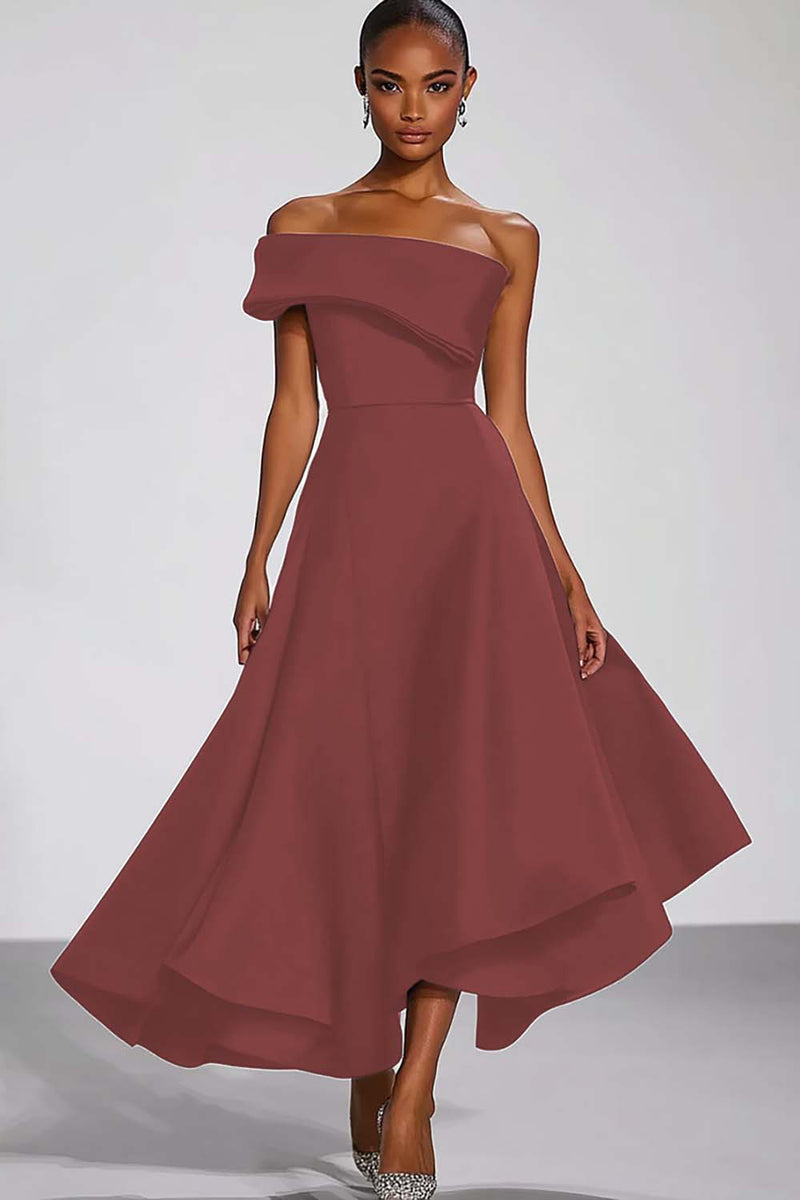 Laden Sie das Bild in den Galerie-Viewer, Eine Schulter Marineblaues Partykleid aus Satin