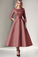 Laden Sie das Bild in den Galerie-Viewer, Rosa Satin A Linie Teelänge Mutter der Braut Kleid