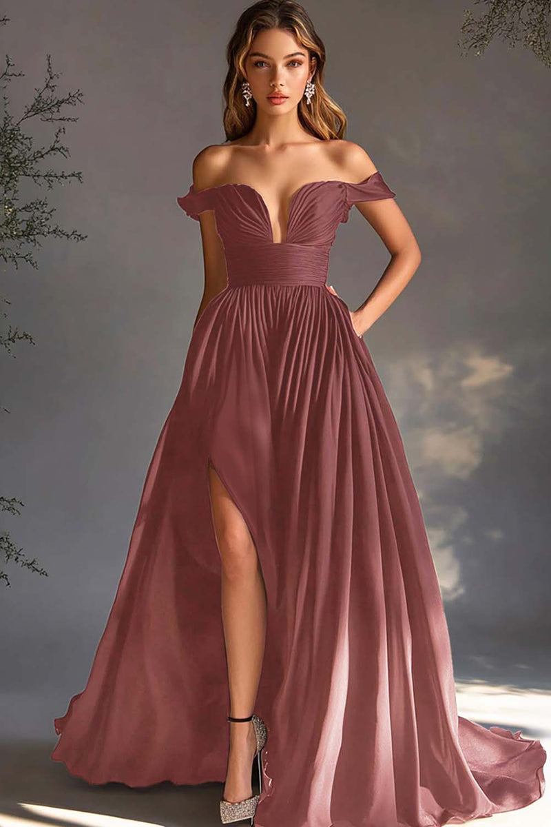 Laden Sie das Bild in den Galerie-Viewer, Schwarzes schulterfreies A-Linie Chiffon Ballkleid