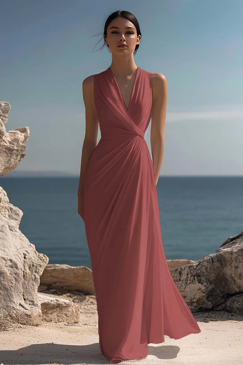 Laden Sie das Bild in den Galerie-Viewer, Weißes Langes Standesamtkleid mit V-Ausschnitt und Rüschen