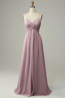 Laden Sie das Bild in den Galerie-Viewer, Spaghettiträger Ärmelloses Himmelblaues Brautjungfernkleid