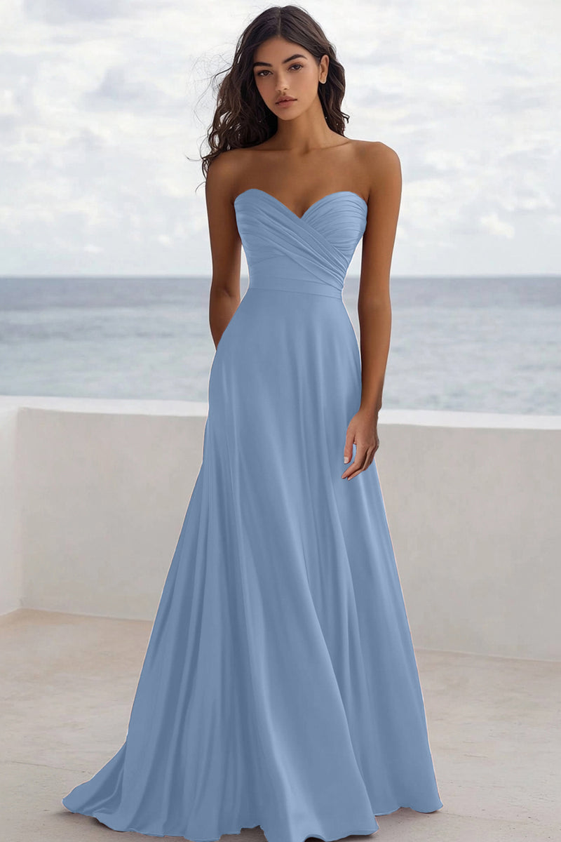 Laden Sie das Bild in den Galerie-Viewer, Trägerloses Burgundy Abendkleid in A-Linie mit Rüschen