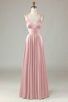 Laden Sie das Bild in den Galerie-Viewer, ZAPAKA Damen Altrosa Langes Brautjungfernkleid A-Linie Spaghettiträger Hochzeitsgast Kleid