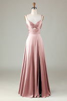 Laden Sie das Bild in den Galerie-Viewer, Spaghettiträger Schlüsselloch A Linie Grünes Brautjungfernkleid mit Schlitz