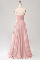 Laden Sie das Bild in den Galerie-Viewer, Staubiger Salbei A Linie Wasserfallausschnitt Satin Langes Ballkleid mit Plissee