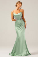 Laden Sie das Bild in den Galerie-Viewer, Meerjungfrau Graues blaues Spaghettiträger Satin Maxikleid