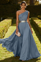 Laden Sie das Bild in den Galerie-Viewer, Eine Schulter Olive A-Linie Chiffon Maxi-Kleid